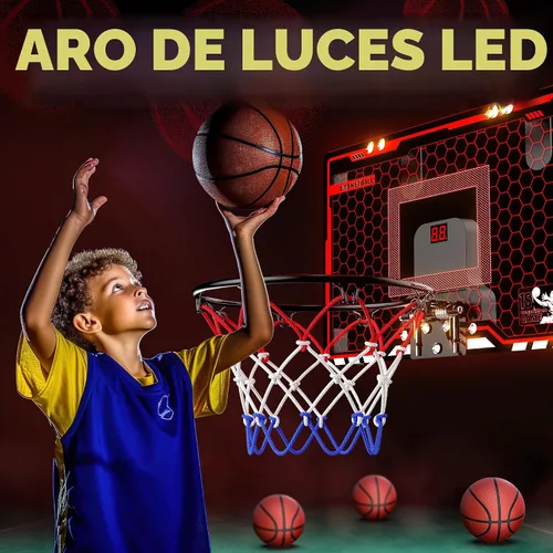 Vista 4 de HopeRock Indoor Basketball Hoop for Kids, Over The Door Mini Basketball Hoops, with LED Light, Scoreboard, Birthday Toys Gifts for 5 6 7 8 9 10 11