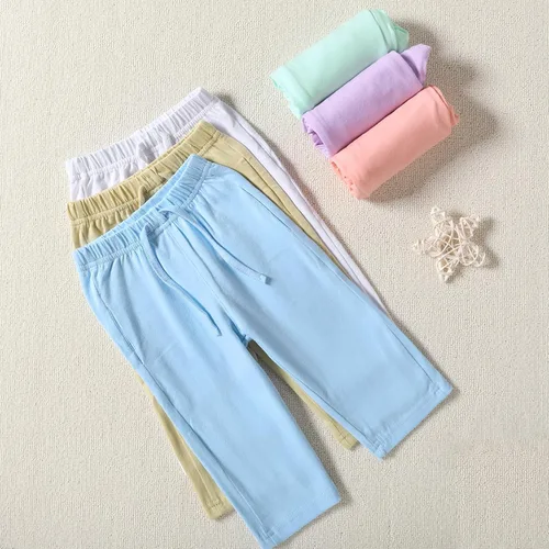Vista 2 de Kionio Paquete de 3 pantalones rectos de algodón unisex para bebé con cordón de bolsillo
