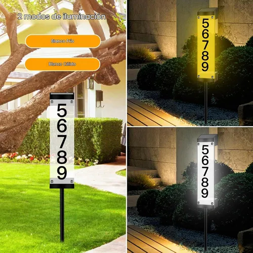 Vista 5 de Números solares de casa para exteriores, letrero de dirección solar iluminado placa números de dirección para casas, impermeable, LED, alimentado