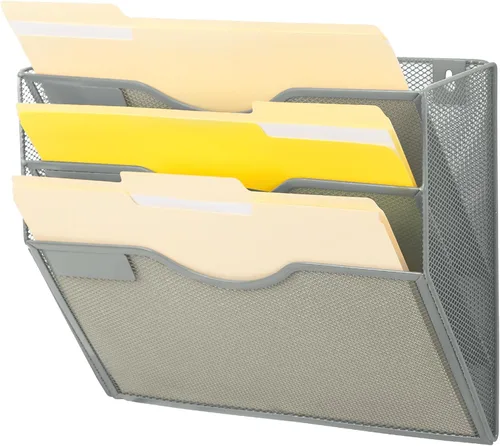 Vista 43 de EASEPRES Organizador de archivos de malla de 3 bolsillos para colgar en la pared, carpeta de papel para correo montada en la pared, organizador
