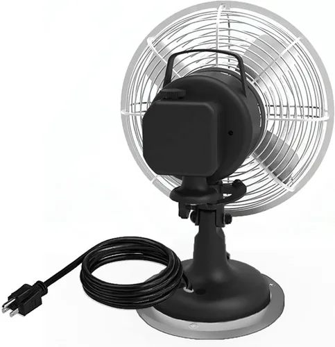 Vista 2 de Modern Forms Ventilador de escritorio oscilante enchufable de 9 pulgadas con control de motor de tres velocidades en acabado negro mate y níquel