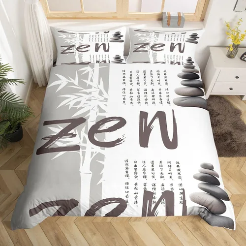 Vista 3 de Erosebridal Juego de funda de edredón zen de piedra zen, tamaño individual, con hojas para adultos, hombres y mujeres, funda de edredón con palabras