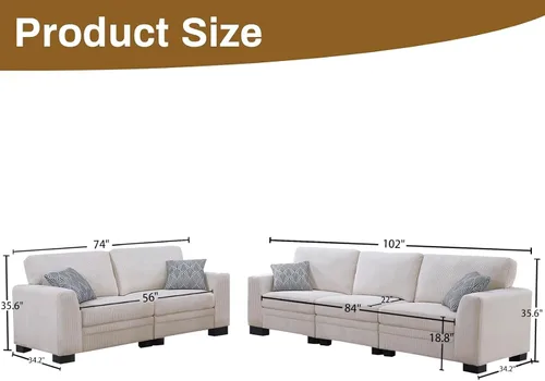 Vista 2 de Legend Vansen - Sofá modular de gran tamaño, sofá de pana en forma de U/L con otomana, asiento profundo y cojín extraíble, fácil montaje para sala