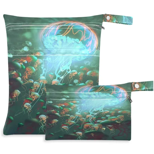 Vista 8 de 2 bolsas húmedas con estampado 3D de piel de serpiente con bolsillos con cremallera, lavable, reutilizable, espaciosa, bolsa de pañales para viajes