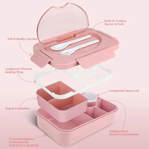 Vista 3 de Lonchera Bento para adultos, contenedores de almuerzo para adultos y niños, caja Bento de 5 compartimentos para niños, cajas de aperitivos