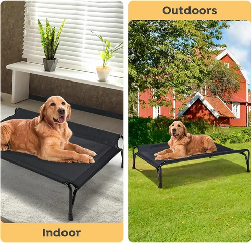 Vista 7 de Veehoo Cama elevada para perro con valla protectora de doble cara para perros medianos, malla transpirable lavable, patas antideslizantes
