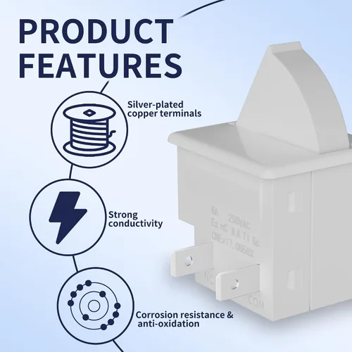Vista 3 de RVMARINEPAT Interruptor de luz de puerta de refrigerador, 2 pines NC 6A 250 V CA, interruptor momentáneo para nevera con herramienta de barra