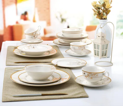 Vista 5 de Juego de vajilla de 24 piezas-Bone China, servicio para 4 por Lorren Home Trends