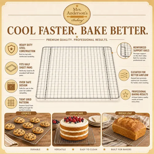 Vista 2 de Mrs. Anderson’s Baking - Parrilla profesional para hornear y enfriar de media hoja, 16.5 x 11.75 pulgadas, juego de 2
