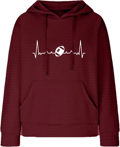 Vista 7 de Womens Electrocardiogram Sweatshirt Football Graphic Print Long Sleeve Waffle Hoodies Slim Fit Tunic Fall Fashion Shirts 2023