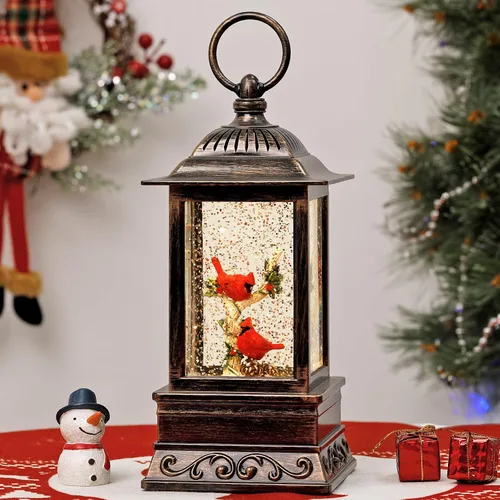 Vista 8 de Decoración de globo de nieve de Navidad, linterna de ángel con purpurina musical con temporizador de 6 horas, decoración iluminada alimentada por