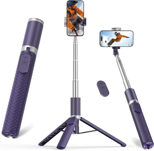 Vista 10 de Trípode para iPhone, selfie stick con control remoto, trípode estable y Negro