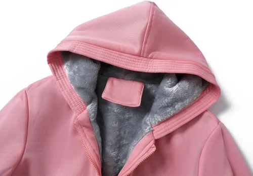 Vista 3 de JiangWu Abrigo con capucha y forro polar para mujer, chaqueta cálida gruesa para invierno