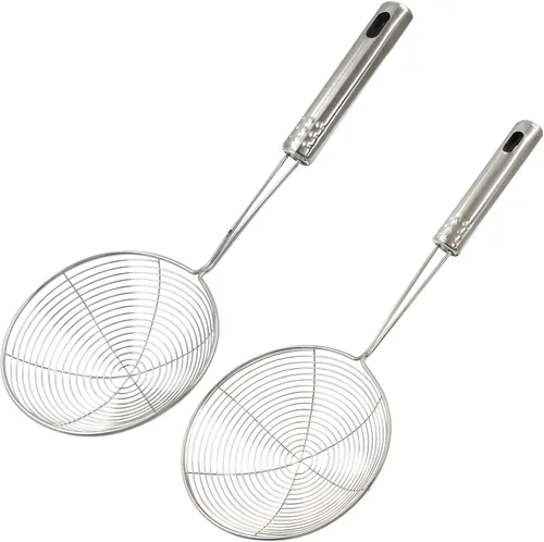 Vista 6 de Colador de araña de acero inoxidable de 4.7 pulgadas para freír y cocinar, cuchara asiática con mango largo, 11.8 pulgadas de largo