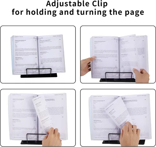 Vista 5 de Blizzow Soporte para libros de escritorio, manos libres, soporte de metal ajustable, plegable y portátil para libros de cocina, recetas, tabletas