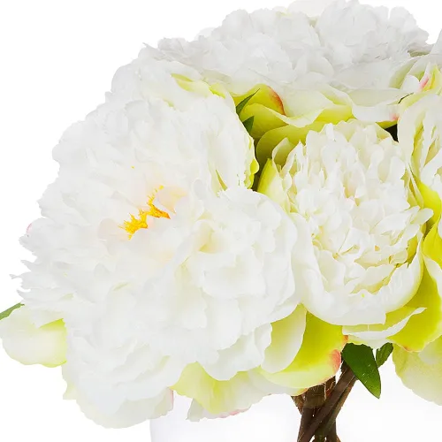 Vista 4 de ENOVA FLORAL Flor de peonía artificial con jarrón, arreglo de flores falsas, peonía sintética en jarrón de vidrio para decoración de cocina, oficina