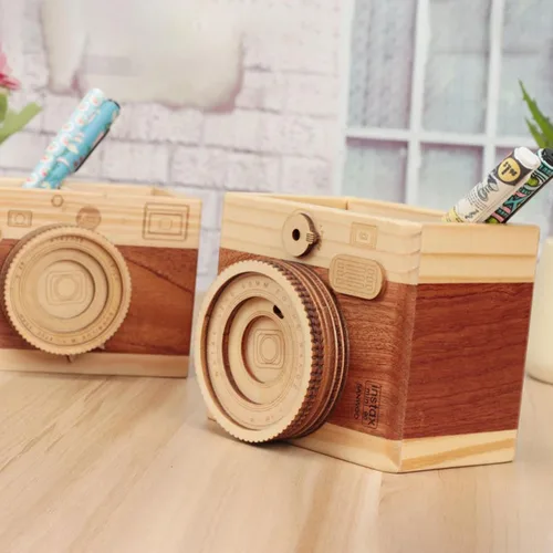 Vista 8 de BestAlice Soporte para lápices de madera para cámara, soporte para bolígrafo de escritorio, accesorios de escritorio retro, decoración