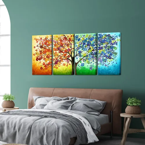 Vista 3 de KREATIVE ARTS 4 estaciones colorido árbol de la suerte pintura lienzo arte de la pared pinturas al óleo contemporáneas abstractas impresiones giclée