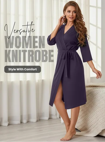 Vista 5 de NY Threads Bata de baño de punto largo para mujer, manga 34, kimono suave, ligero, ropa de descanso