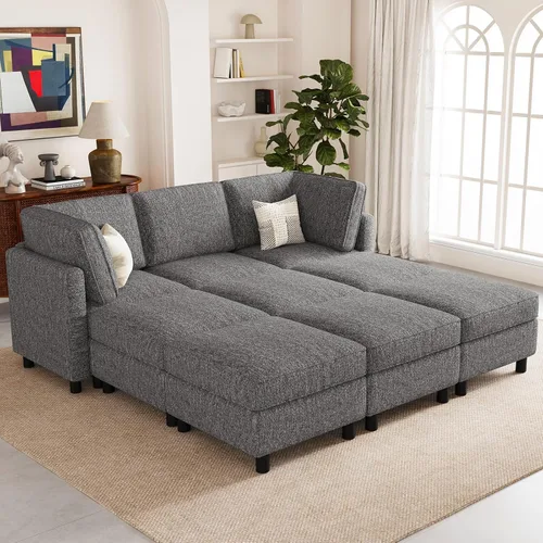 Vista 15 de Belffin - Sofá cama modular de 110.2 pulgadas, 12 asientos, color beige