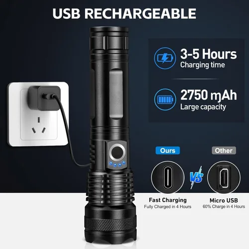 Vista 3 de Paquete de 3 linternas LED recargables de 990,000 lúmenes, ajustables, 5 modos, IPX7 impermeable, potentes luces flash de mano para camping