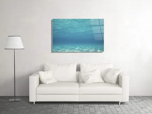 Vista 2 de Arte de pared de vidrio con estampado de mar subacuático, regalo premium de lujo de vidrio templado
