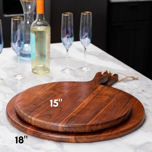 Vista 8 de BIRDROCK HOME Tabla redonda de madera de acacia de 15 pulgadas con asa