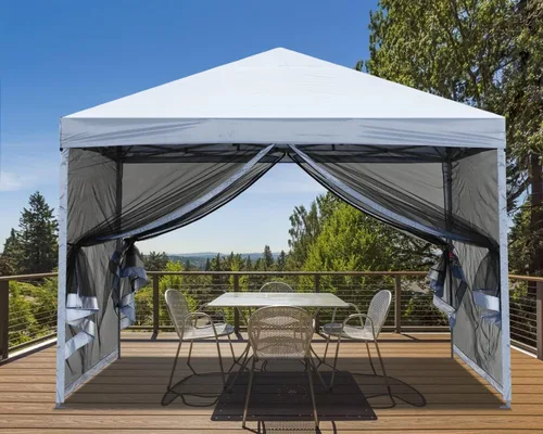 Vista 14 de MASTERCANOPY Toldo desplegable para exteriores de fácil instalación con paredes de malla (8 x 8 pies, rojo) Silver‑coated Waterproof UV‑blocking
