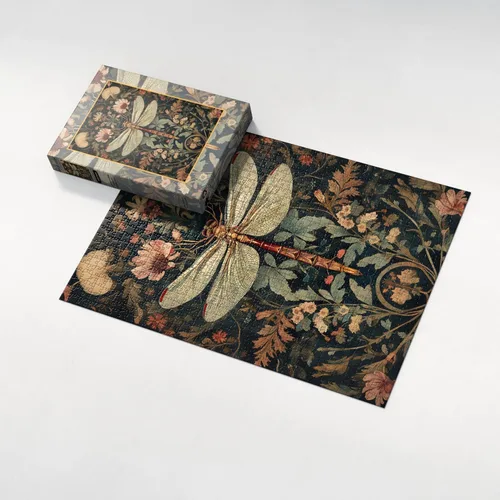 Vista 3 de Rompecabezas de libélula floral vintage de 1000 piezas para adultos, rompecabezas decorativo de regalo para amantes de los boho, 1000 rompecabezas