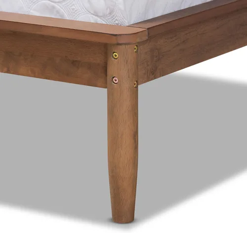 Vista 7 de Baxton Studio Helsa Mid-Century - Cama tapizada de tela gris oscuro y acabado de nogal, tamaño Queen