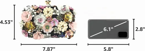Vista 3 de Bolso de mano con flores para mujer, con cadena, para la noche, bolso de hombro Negro