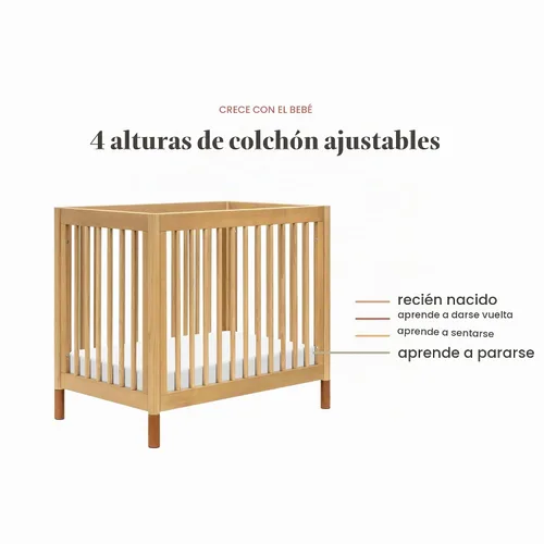 Vista 7 de Babyletto Gelato - Mini cuna 4 en 1, miel con pies de cuero vegano 2-Miel con Pies de Cuero Bronceado Veg
