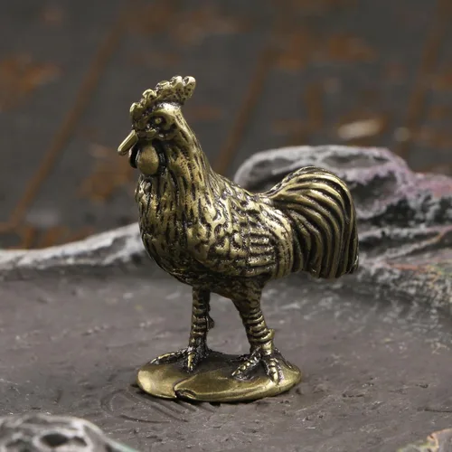 Vista 3 de DTREEL Figuras en miniatura modelo gallo de latón, bronce interesantes animales zodiaco, estatua de pollo, escultura de escritorio, bonsái, hogar