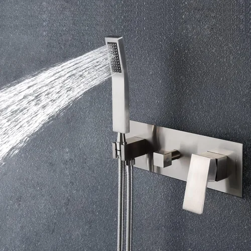 Vista 5 de SUMERAIN Sistema de ducha de lluvia de níquel cepillado con ducha de mano, sistema de cabezal de ducha de equilibrio de presión con válvula áspera
