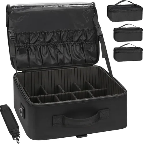 Vista 14 de Relavel Estuche de maquillaje grande para maquillaje, estuche de tren profesional de 16.5 pulgadas, organizador de cosméticos de viaje, soporte