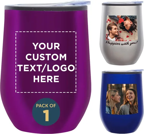 Vista 17 de DISCOUNT PROMOS Vasos de vino personalizados sin tallo de 12 onzas, juego de 6/12/24, paquete a granel personalizado, aislados, perfectos para vino