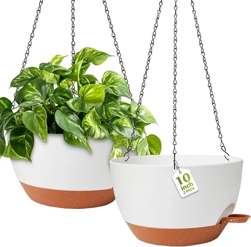 Vista 12 de GARDIFE Macetas colgantes para plantas de interior y exterior, juego de 2 macetas colgantes de riego automático con agujeros de drenaje y bandeja