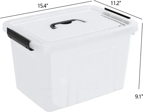 Vista 2 de Contenedor de plástico transparente de 18 cuartos de galón con tapas, caja de pestillo con asa, 4 paquetes