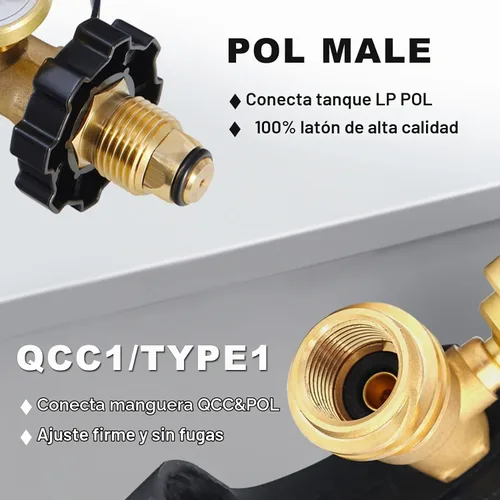 Vista 3 de Paquete de 2 adaptadores de tanque de propano POL con medidor que convierte la válvula de servicio de tanque POL LP a QCC1/Tipo 1, tipo de conexión