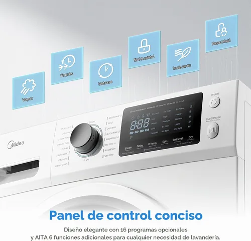 Vista 9 de Midea Lavadora secadora Combo 2.7 pies cúbicos 24" carga frontal todo en uno 1400 RPM blanco