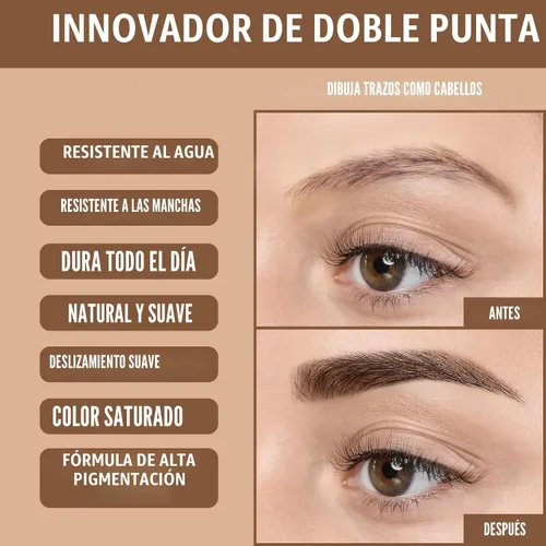 Vista 5 de Lápiz para cejas iMethod - Lápiz de cejas, lápiz delineador 2 en 1 de doble punta con cepillo microblading 4d para cejas para mujeres, lápiz