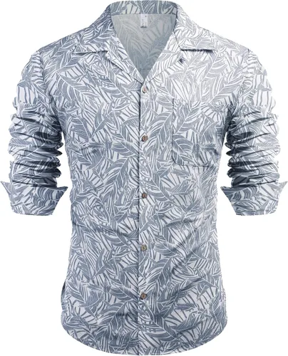 Vista 3 de COOFANDY Camisas de lino y algodón para hombre manga larga casual con botones para la playa