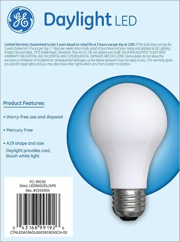 Vista 3 de GE Bombillas LED, 60 vatios, luz diurna, A19 (paquete de 4)