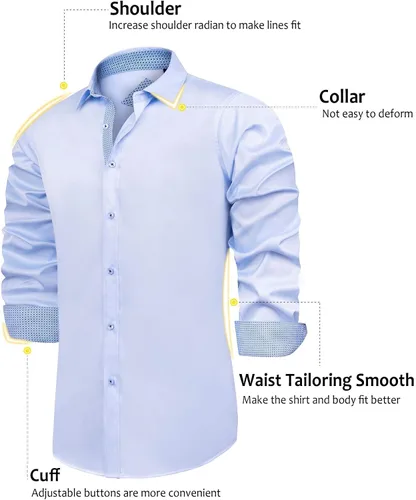 Vista 2 de J.VER Camisa de vestir elástica de manga larga casual para hombre, sin arrugas, ajuste regular, con botones