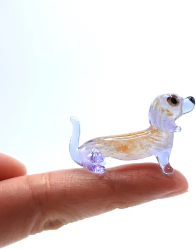 Vista 13 de Dachshund Micro Tiny Figurines Hand Blown Glass Art Animals Collectible Dog-Lover Gift Home Décor (Black Purple)