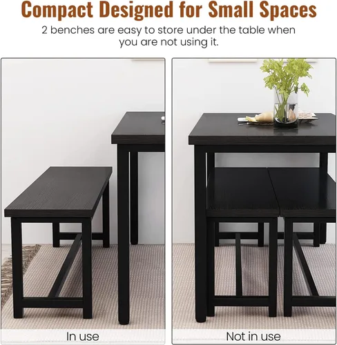 Vista 6 de DKLGG Dining Table Set for 4, Wooden Kitchen Table with 2 Dining Bench