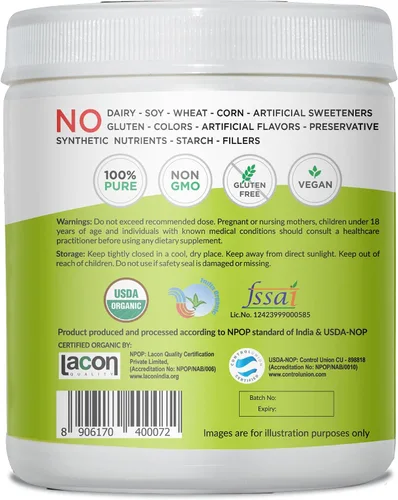 Vista 3 de Polvo orgánico de hoja de neem - Polvo de hojas de neem verde liofilizado - Apoya el crecimiento del cabello, la salud de la piel y el intestino