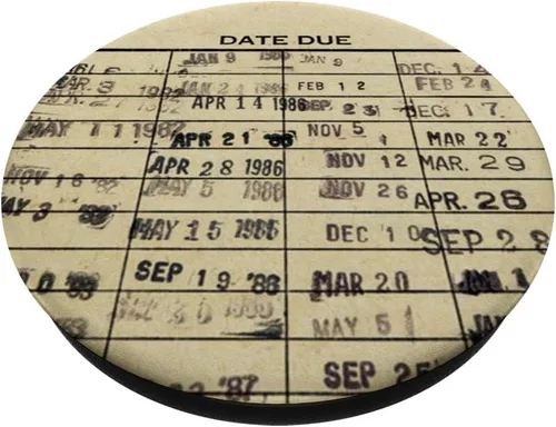 Vista 2 de Tarjetas de fecha de vencimiento de biblioteca, sello, devolución de libros, bibliotecaria vintage, PopSockets adhesivo, PopGrip