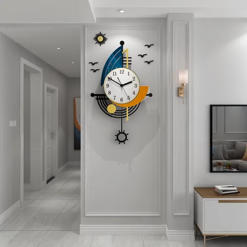 Vista 4 de YISILE Reloj de pared moderno, funciona con pilas, 23 pulgadas, diseño de barco grande, relojes de pared de péndulo para decoración de sala