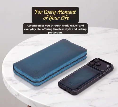 Vista 9 de Zippered Wallet Case for iPhone 18 Pro/17 Pro, RFID Protected 6 Card Slots Admiral Blue